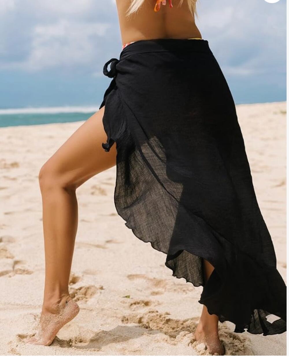 Cupshe Ruffle Trim Maxi Cover Up Wrap Skirt Black One Size